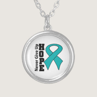 Ovarian Cancer Hope Never Give Up Silver Plated Necklace