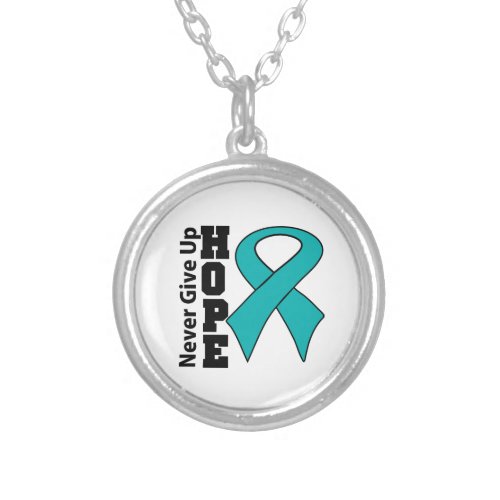 Ovarian Cancer Hope Never Give Up Silver Plated Necklace