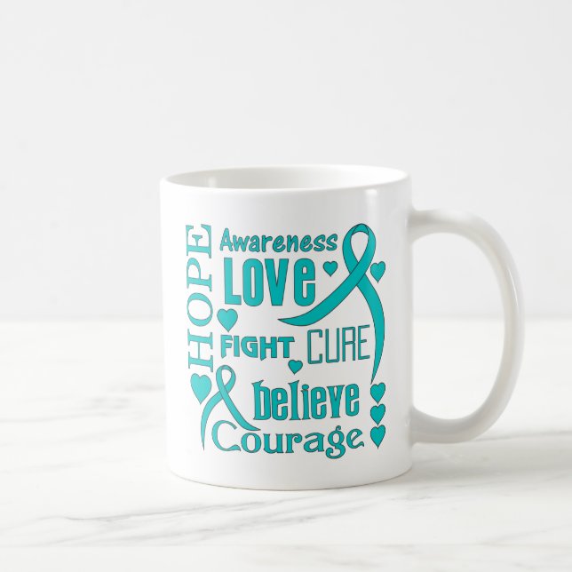 Ovarian Cancer Hope Words Collage Coffee Mug (Right)