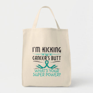 Ovarian Cancer  Kicking Cancer Butt Super Power Tote Bag