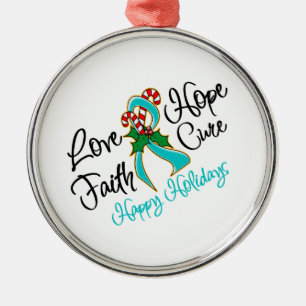 Ovarian Cancer Love Hope Holidays Metal Ornament