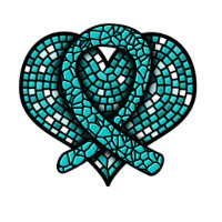 Ovarian Cancer Mosaic Heart Ribbon Sculpture