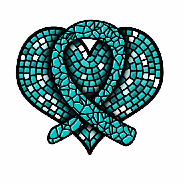 Ovarian Cancer Mosaic Heart Ribbon Sculpture (Front)