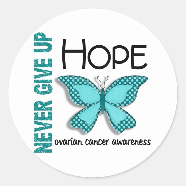 Ovarian Cancer Never Give Up Hope Butterfly 4.1 Classic Round Sticker (Front)