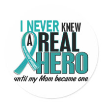 Ovarian Cancer NEVER KNEW A HERO 2 Mom Classic Round Sticker