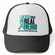 Ovarian Cancer NEVER KNEW A HERO 2 Niece Trucker Hat