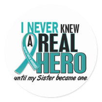 Ovarian Cancer NEVER KNEW A HERO 2 Sister Classic Round Sticker
