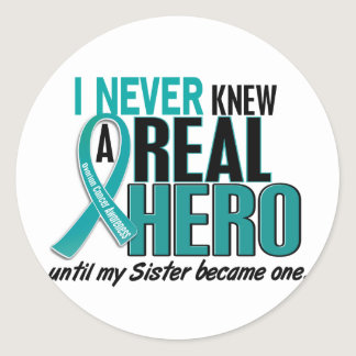 Ovarian Cancer NEVER KNEW A HERO 2 Sister Classic Round Sticker