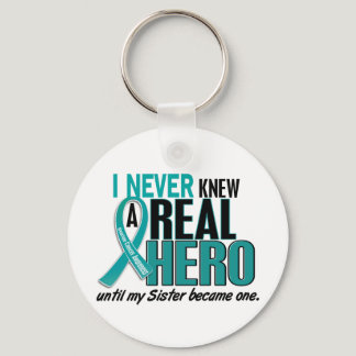 Ovarian Cancer NEVER KNEW A HERO 2 Sister Keychain