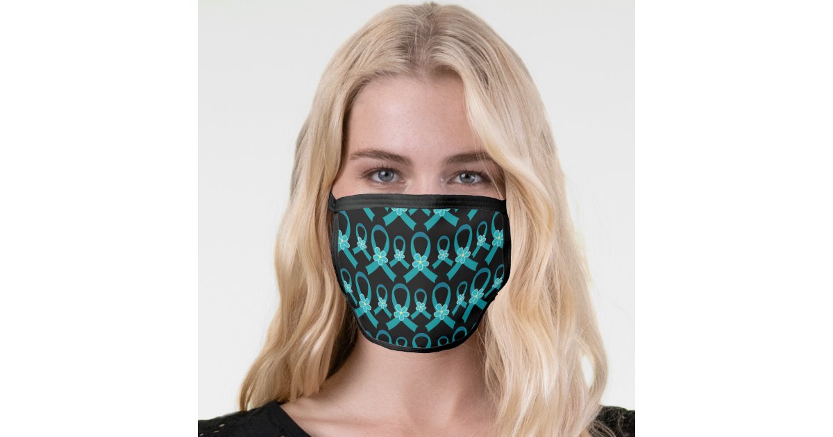 Ovarian Cancer PCOS Teal Awareness Ribbon Face Mask ...