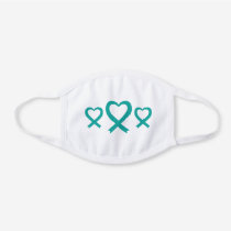 Ovarian Cancer PCOS Teal Awareness Ribbon White Cotton Face Mask