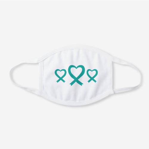 Ovarian Cancer PCOS Teal Awareness Ribbon White Cotton Face Mask