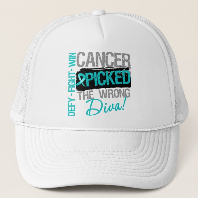 Ovarian Cancer Picked The Wrong Diva Trucker Hat (Front)