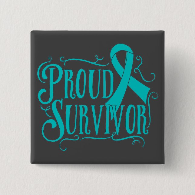 Ovarian Cancer Proud Survivor Pinback Button (Front)