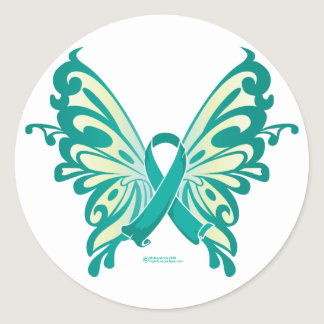 Ovarian Cancer Ribbon Butterfly Classic Round Sticker