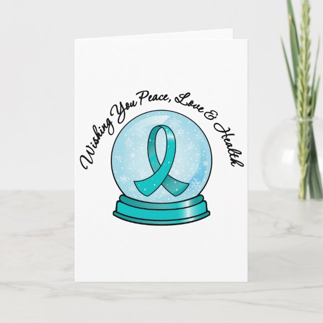 Ovarian Cancer Ribbon Merry Christmas Snowglobe Holiday Card (Front)