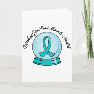 Ovarian Cancer Ribbon Merry Christmas Snowglobe Holiday Card