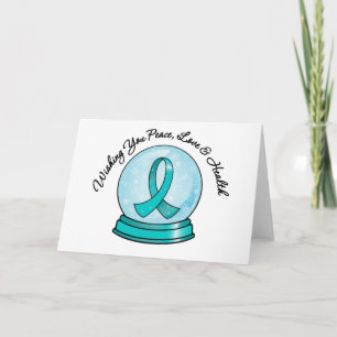 Ovarian Cancer Ribbon Merry Christmas Snowglobe Holiday Card
