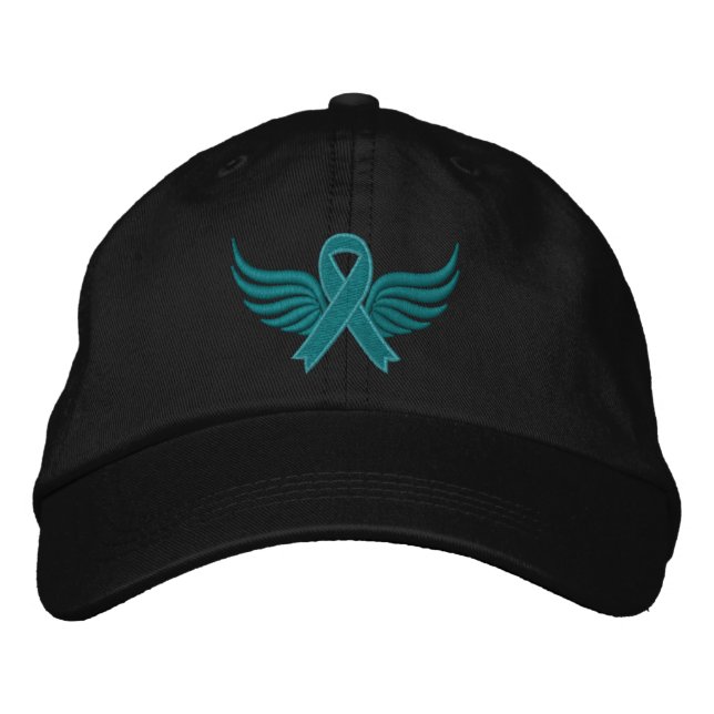 Ovarian Cancer Ribbon Wings Embroidered Baseball Cap (Front)