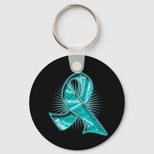Ovarian Cancer Slogan Watermark Ribbon Keychain (Front)