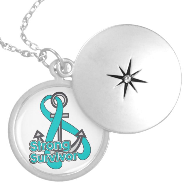 Ovarian Cancer  Strong Survivor Anchor Silver Plated Necklace (Front)