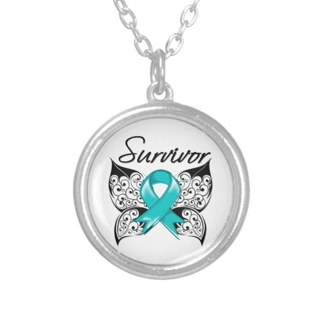Ovarian Cancer Survivor Butterfly Silver Plated Necklace (Front)