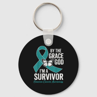 Ovarian Cancer Survivor By The Grace Of God Teal G Keychain