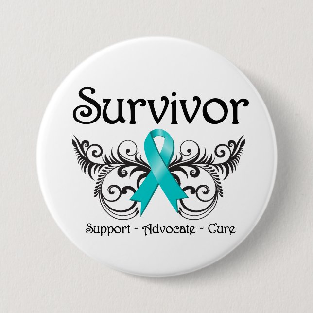 Ovarian Cancer Survivor Floral Deco Pinback Button (Front)