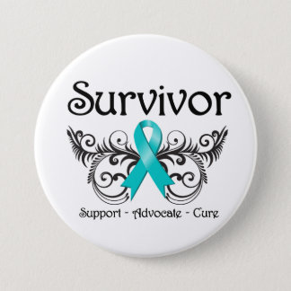 Ovarian Cancer Survivor Floral Deco Pinback Button