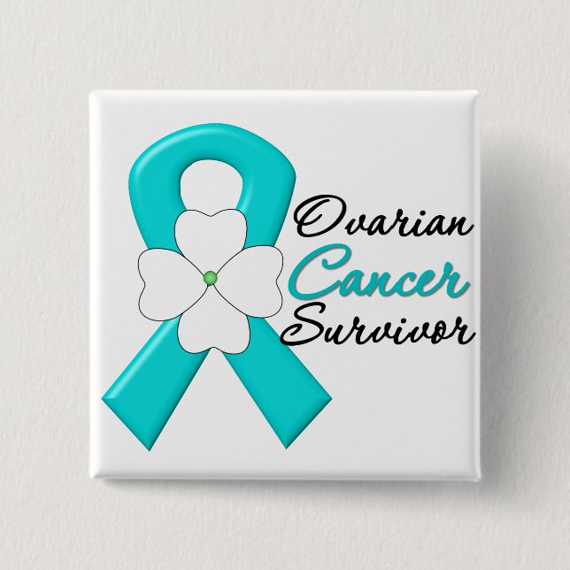 Ovarian Cancer Survivor Flower Ribbon Button (Front)