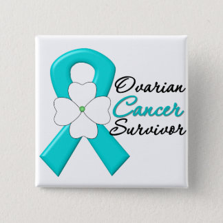 Ovarian Cancer Survivor Flower Ribbon Button