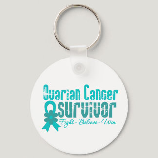 Ovarian Cancer Survivor Flower Ribbon Keychain