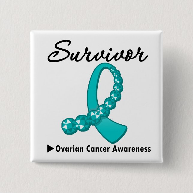 Ovarian Cancer Survivor Gemstone Ribbon Button (Front)