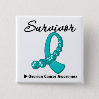 Ovarian Cancer Survivor Gemstone Ribbon Button
