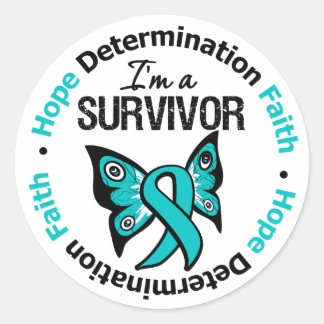 Ovarian Cancer Survivor Hope Determination Faith Classic Round Sticker