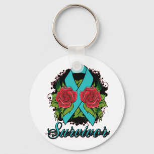 Ovarian Cancer Survivor Rose Tattoo Keychain