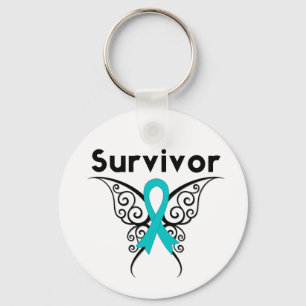Ovarian Cancer Survivor Tribal Butterfly Keychain