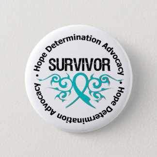 Ovarian Cancer Survivor Tribal Ribbon Pinback Button