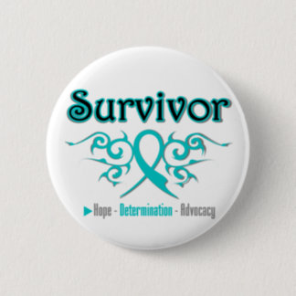 Ovarian Cancer Survivor Tribal Ribbon Pinback Button