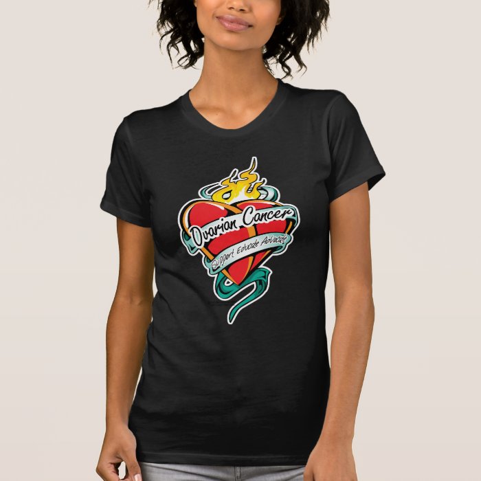 Ovarian Cancer Tattoo Heart Tee Shirt