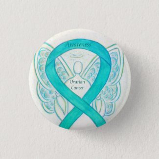 Ovarian Cancer Teal Awareness Ribbon Angel Pin