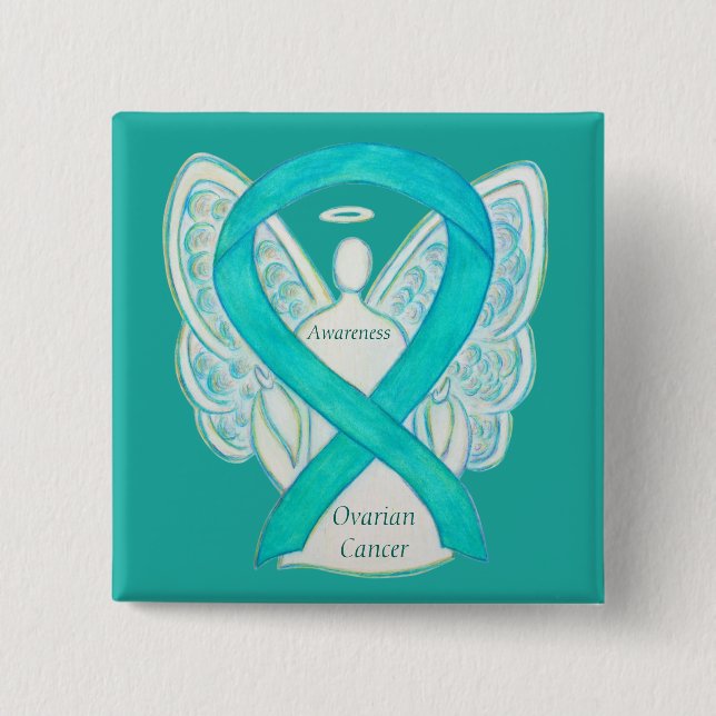 Ovarian Cancer Teal Awareness Ribbon Angel Pin (Front)