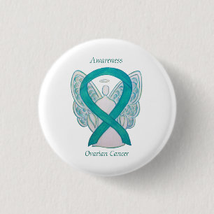 Ovarian Cancer Teal Awareness Ribbon Angel Pin