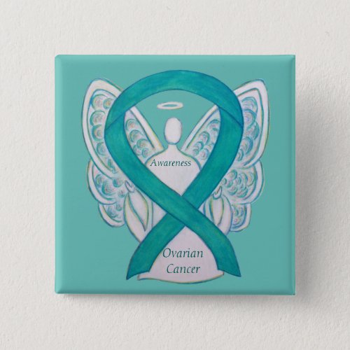 Ovarian Cancer Teal Awareness Ribbon Angel Pin