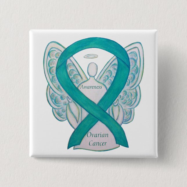 Ovarian Cancer Teal Awareness Ribbon Angel Pin (Front)