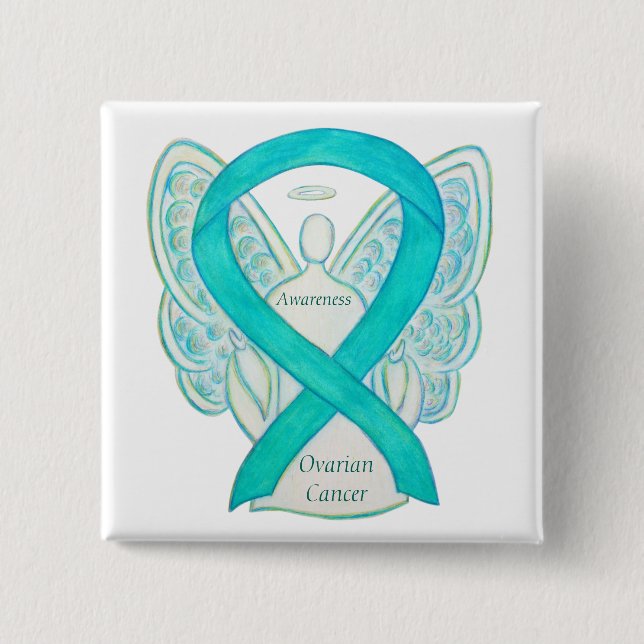 Ovarian Cancer Teal Awareness Ribbon Angel Pin (Front)