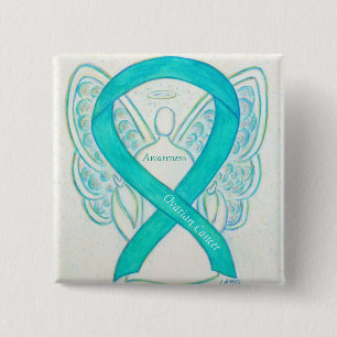 Ovarian Cancer Teal Awareness Ribbon Angel Pin