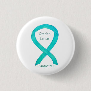 Ovarian Cancer Teal Awareness Ribbon Custom Pin