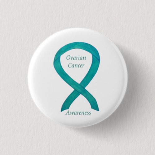 Ovarian Cancer Teal Awareness Ribbon Custom Pin