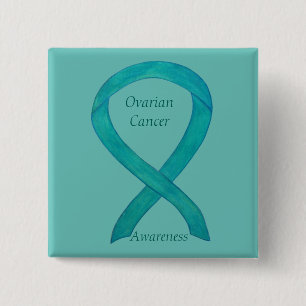 Ovarian Cancer Teal Awareness Ribbon Custom Pin